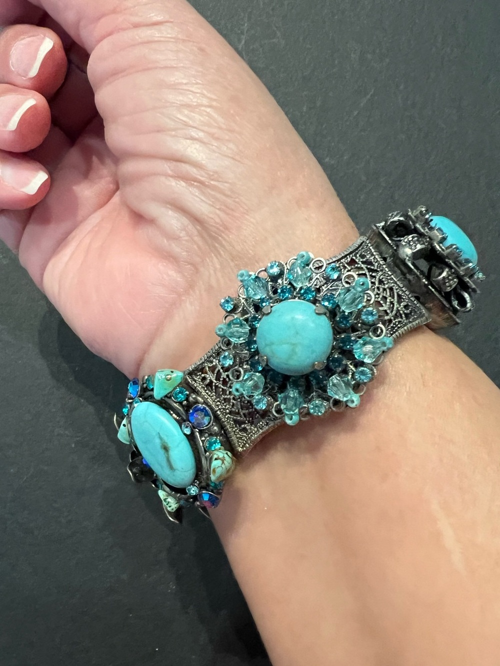 Y2K Turquoise Color Statement Floral Bracelet - Women Jewelry